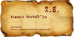 Kupecz Borbála névjegykártya